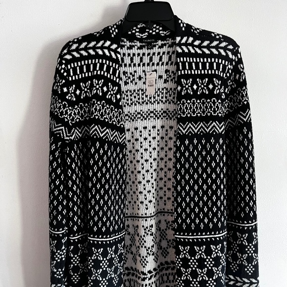 Talbots Long Fair Isle/Norwegian Duster in Black/White - Size L NWT - Picture 1 of 4